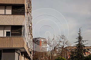 Selective blur on High rise buildings from district of Blok 21 in Novi Beograd, in Belgrade, Serbia, traditional communist housing