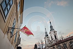 Selective blur on a montenegrian flag on their consulate of Sremski karlovci in Vojvodina, Serbia. Montenegrians are a minority photo
