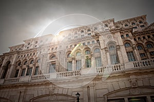 Selective blur on Panorama of the Romanian palace of parliament in Bucharest, symbol of romanian communism, called Casa Poporului