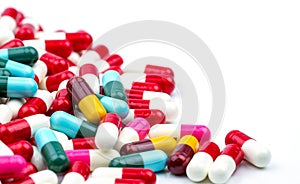 Selective focus of antibiotic capsules pills on blur background