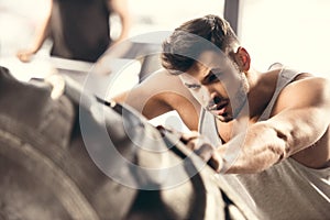 selective focus of athletic young man