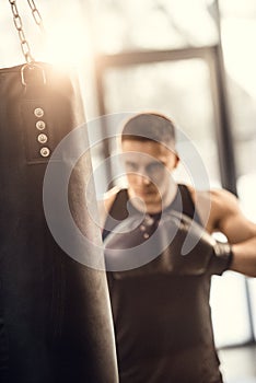 selective focus of athletic young man