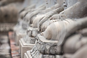 Selective focus of beautiful Buddha statues of Buddhism at temple in Thailand