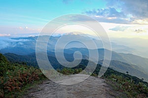 In selective focus a beautiful panorama view of Doi Inthanon peak