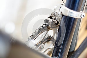 Selective focus on bicycle crank set and derailleur