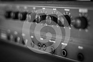 Selective focus of black and white  Old amplifier Close up