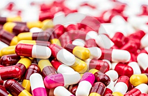 Selective focus on colorful of antibiotic capsules pills
