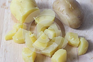 Selective focus, Cooked potato cut into cube