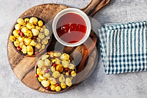 Selective focus of delicious Makhana chaat, made of roasted lotus seeds.