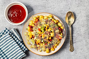 Selective focus of delicious Makhana chaat, made of roasted lotus seeds.