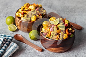 Selective focus of delicious Makhana chaat, made of roasted lotus seeds.