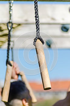 selective focus, detail of an obstacle of an ocr obstacle race. Extreme sports competition photo