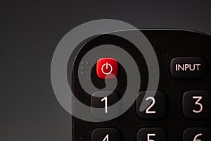Selective focus, details of TV remote control buttons. Bucharest, Romania, 2021