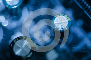 Selective focus effect and macro view of the group of electronic