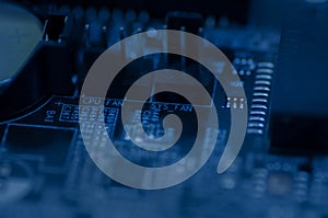 Selective focus effect and macro view of the group of electronic