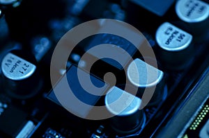 Selective focus effect and macro view of the group of electronic