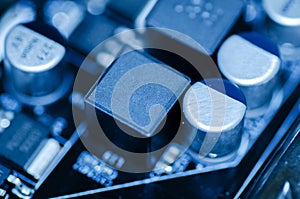 Selective focus effect and macro view of the group of electronic