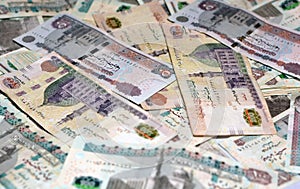Selective focus of Egyptian money background , 200 LE, 100 LE, 50 LE Egyptian banknote,. Egypt currency, Egyptian pounds cash