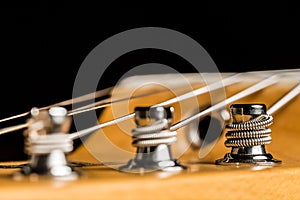 Selective focus of electric guitar tuning knob and wound