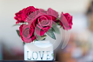 Selective focus fabric flowers, valentine concept