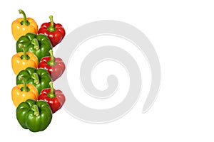 Selective focus fresh  mix bell pepper or sweet pepper or capsicum on white background isolated and clipping path. Food popular in