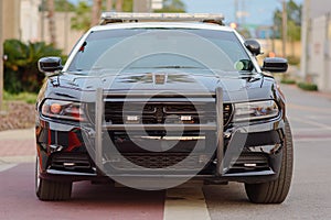 selective focus of front of police car