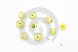 selective focus, gooseberry fruits or Amalaki slice isolated on white background