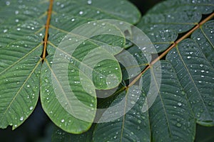 selective focus Green leaves with dew on leaves after a rainstorm has passed to moisten the foliage. Natural images have space for