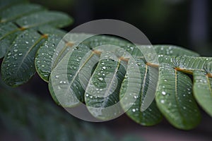 selective focus Green leaves with dew on leaves after a rainstorm has passed to moisten the foliage. Natural images have space for