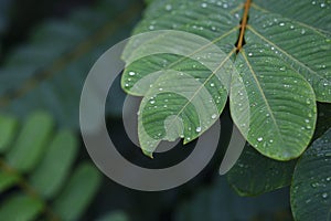 selective focus Green leaves with dew on leaves after a rainstorm has passed to moisten the foliage. Natural images have space for