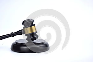 Selective focus image of gavel isolated in white background. Law concept