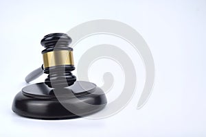 Selective focus image of gavel isolated in white background. Law concept