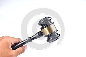 Selective focus image of gavel isolated in white background. Law concept