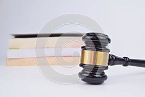 Selective focus image of gavel isolated in white background. Law concept