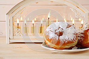 Selective focus image of jewish holiday Hanukkah