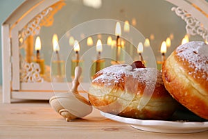 Selective focus image of jewish holiday Hanukkah