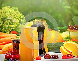 Selective focus on the jar with the juice of sour cherries