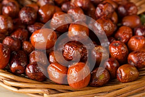 selective focus on a large group of jujubes fruits