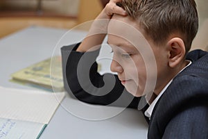 Selective focus of little boy learning how to write his name, Kid study at home, Children do homework at home, Concept for toddler