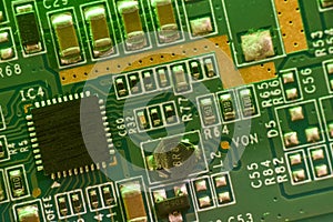 Selective Focus, macro photography, extreme close-up of an integrated electronic circuit, microchip