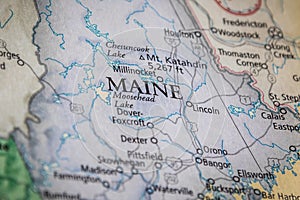 Selective Focus Of Maine State On A Geographical And Political State Map Of The USA