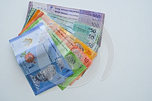 Selective focus at Malaysia banknotes money, Ringgit Malaysia or Malaysia Ringgit Currency MYR