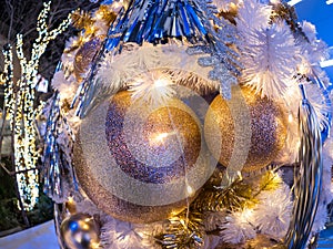 The selective focus on the middle of two balls decoration of the