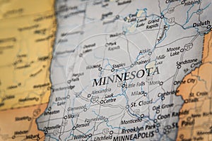 Selective Focus Of Minnesota State On A Geographical And Political State Map Of The USA photo