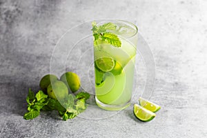 selective focus of Mint Mojito with grey background.