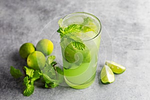 selective focus of Mint Mojito with grey background.