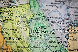 Selective Focus Of New Hampshire State On A Geographical And Political State Map Of The USA