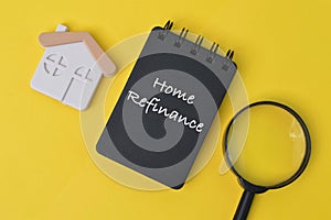 Selective focus of notebook written with text HOME REFINANCE