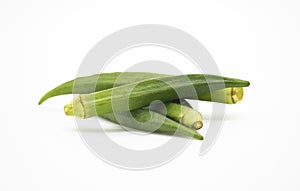 selective focus, Okra, Lady\'s Finger, Bhindi on a white background.