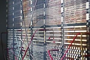 Section of a CB1 manual telephone exchange switchboard displayed at Science Museum, London
